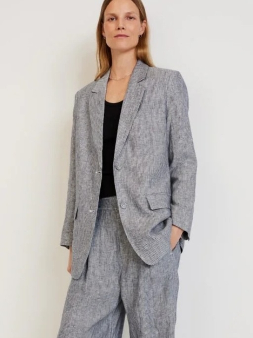 Everlane The Oversized Linen Blazer Striped Grey Size 8